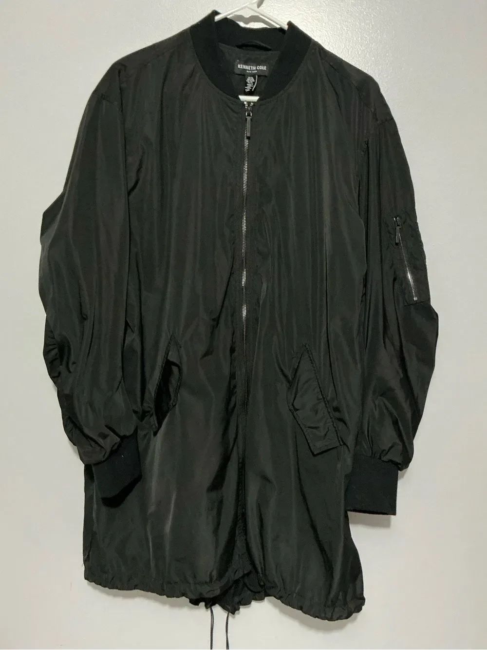 Kenneth Cole New York Black Longline Bomber Anorak Jacket size XL